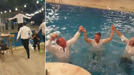 Düzcede düğünde çılgın eğlence, havuzda horon teptiler