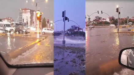 Uşakta şiddetli yağış cadde ve sokakları su altında bıraktı