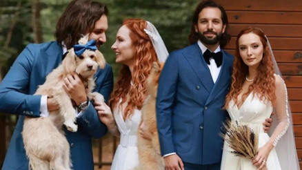Oyuncu çift evlendi... Nikah öncesi köpekleriyle poz verdiler