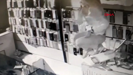 2 kişinin duvarını kırdıkları iş yerinden telefon hırsızlığı kamerada