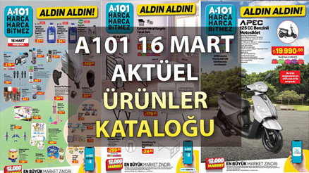 A101 16 Mart Aktüel Kataloğu açıklandı A101’de Perşembe günü motosiklet, televizyon, beyaz eşya, katlanabilir yatak ve teknoloji ürünlerinde büyük indirim