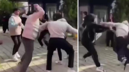 Liselilerin tekmeli yumruklu kavgası kamerada