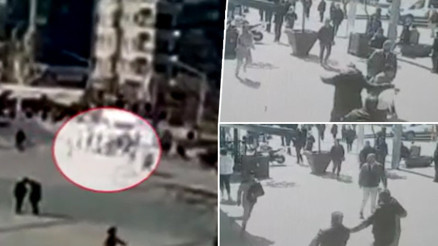 Taksim Meydanı’nda kapkaç kamerada Kapkaççıya çay bardağı fırlatıp çelme taktılar
