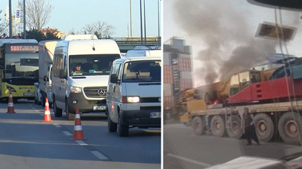 Maltepede vinç yangını D-100 Karayolunda trafik yoğunluğu