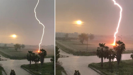 Osmaniyede yıldırım düşme anı kamerada