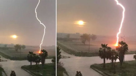 Osmaniyede yıldırım düşme anı kamerada