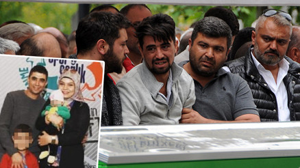 13üncü kattan düşen eşi ve 2 çocuğunu son yolculuklarına gözyaşlarıyla uğurladı