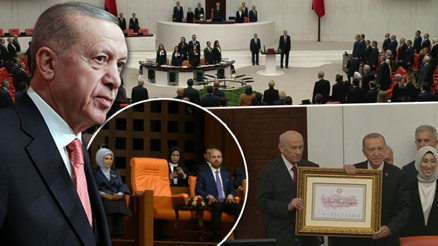 Cumhurbaşkanı Erdoğan, Mecliste yemin etti... Mazbatasını Bahçeliden aldı