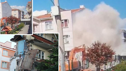 Eskişehirde kerpiç binanın çökme anı kamerada