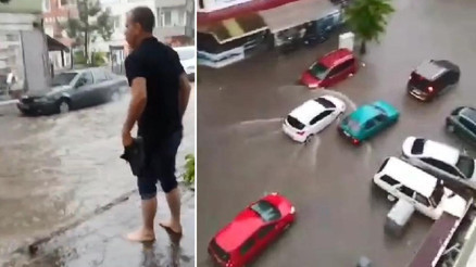 Bursanın İnegöl ilçesinde şiddetli yağış sonrası yollar suyla kaplandı, ev ve iş yerlerini su bastı