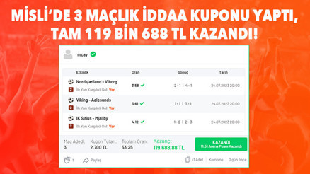 3 maçlık iddaa kuponu ile 119 bin 688 TL kazandı