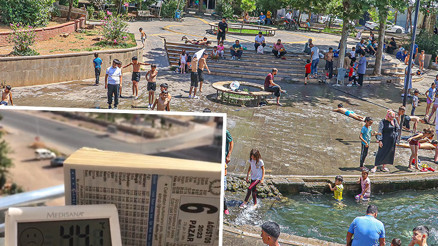 Güneydoğuda termometreler 44 dereceyi gösterdi, çocuklar süs havuzunda serinledi