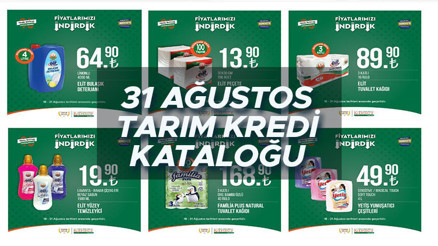 Tarım Kredi Marketleri 31 Ağustos indirimli ürünler kataloğu için son günler... Temizlik ürünleri, temel gıda, bakliyat, içecek çeşitleri ve kahvaltılık ürünlerde kampanya fırsatı