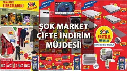 ŞOK MARKET 16 ARALIK CUMARTESİ AKTÜEL KATALOĞU 2023: ŞOK’ta hafta sonu televizyon, granit tava, ev botu, tava çeşitleri, yatak ve yatak olabilen koltuk satışa çıkıyor