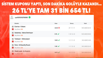 Sistemli iddaa kuponu oynadı, 90+4te 31 bin 654 TL kazandı