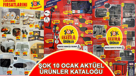ŞOK AKTÜEL KATALOĞU 10 OCAK BUGÜN SATIŞTA ŞOK markete köşe koltuk takımı, mutfak masa seti, 65 ekran Hd televizyon, dikey süpürge ve bıçak seti geliyor