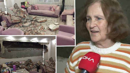 Eve geldiğinde şoke oldu Yan binanın yıkımı sırasında duvarı hasar gördü; molozlar odaya doldu