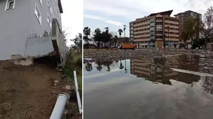 İskenderunda sağanak Caddeler yine su altında kaldı... İstinat duvarı yıkılan bina boşaltıldı