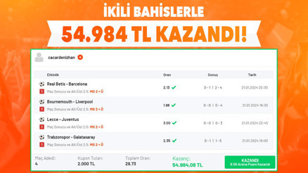 4 maçlık iddaa kuponu yaptı, 54 bin 984 TL kazandı Galatasaray, Barcelona, Liverpool...