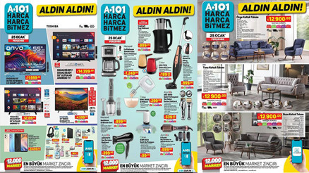 A101 AKTÜEL KATALOĞU (25 OCAK PERŞEMBE ) Bugün A101’de televizyon, akıllı cep telefonu, çekme karavan, elektrikli moped, beyaz eşya, dikey süpürge satışa çıkıyor