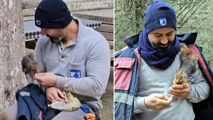 Çanakkalede mezarlık işçisinin sincaplarla dostluğu: Sevginin başaramayacağı hiçbir şey yok