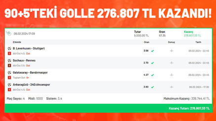 Carlos Vinicius 90+5te attı, Mislide oynadığı iddaa kuponu ile 276 bin 807 TL kazandı