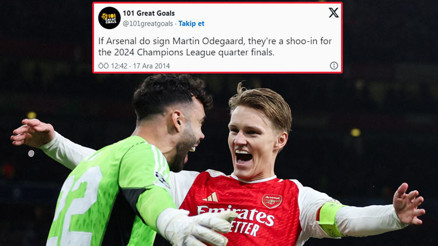10 yıl önce atılan tweet gerçek oldu Odegaardlı Arsenal, Şampiyonlar Liginde çeyrek finalde 10 yıl önce atılan tweet gerçek oldu Odegaardlı Arsenal, Şampiyonlar Liginde çeyrek finalde