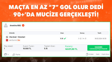 Tek maça skor oynadı, 90+6da iddaadan 48 bin 611 TL kazandı