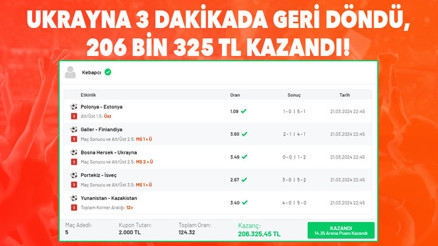 Ukrayna 85 ve 88de attı, Mislide oynadığı iddaa kuponu ile 206 bin 325 TL kazandı