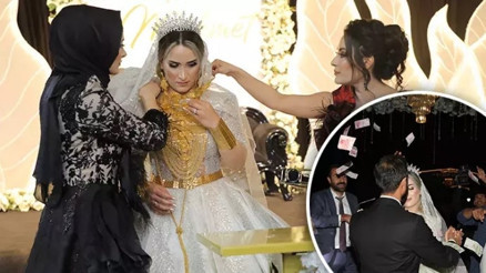 Aşiret düğününde geline 6 kilo altın takıldı, paralar havada uçuştu