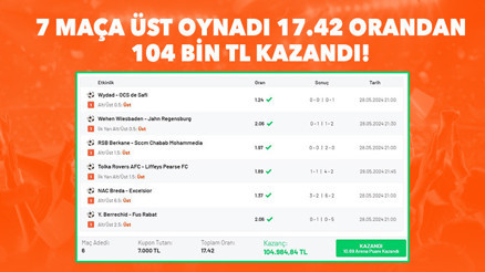 7 maçlık iddaa kuponu yaptı, hepsine ÜST oynadı 104 bin 984 TL kazandı...