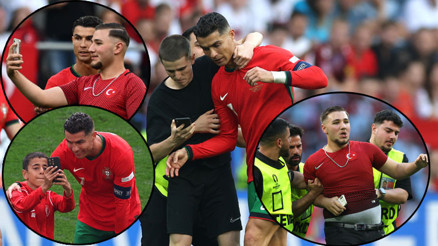 Türkiye - Portekiz maçında sahaya giren taraftarlar Ronaldoya koştu