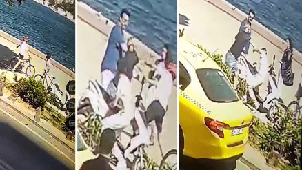 Emirgan Sahilinde bisikletli gence tekme ve yumrukla dehşeti yaşattı