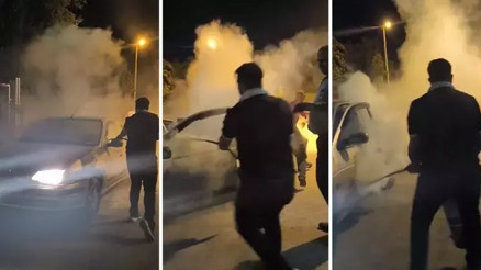Kendisini darbeden kız arkadaşının ailesini, yangın söndürme tüpüyle gaz sıkıp uzaklaştırdı