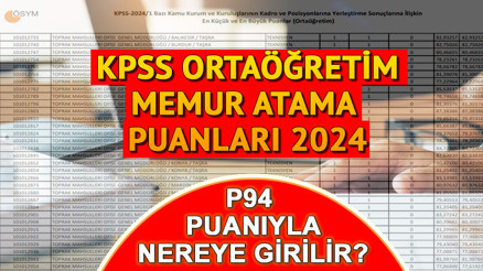 KPSS ORTAÖĞRETİM MEMUR ATAMA PUANLARI 2024 TABLOSU || Ortaöğretim KPSS 55,58,60,61,63,65,66,70,75,80,85 puanla nereye girilir P94 puanıyla hangi kuruma atanır