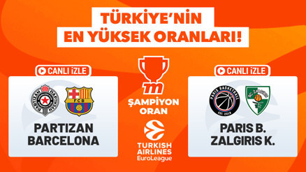Partizan - Barcelona ve Paris Basket - Zalgiris maçlarının heyecanı Türkiyenin En Yüksek Oranları ile Mislide canlı yayında