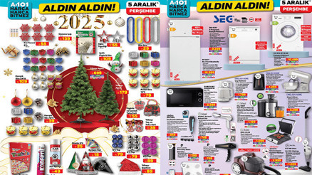 SATIŞTA A101 ALDIN ALDIN KATALOĞU VE FİYAT LİSTESİ 5 ARALIK ||  A101de bu hafta neler var, hangi ürünler indirimli Yılbaşı ağacı ve süsleri, portatif buharlı ütü, katı meyve sıkacağı A101de