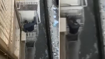 Örümcek adam gibi binaya tırmanan hırsız kamerada