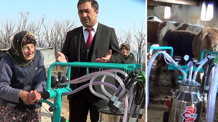 Sanayi ve Teknoloji Bakanı Kacırdan, 80 yaşındaki kadın besiciye süt sağım makinesi