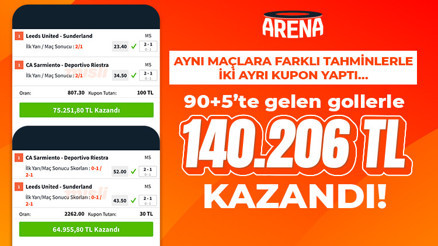 Aynı maçlara farklı tahminlerle iki ayrı kupon yaptı… 90+5’te gelen gollerle 140.206 TL kazandı