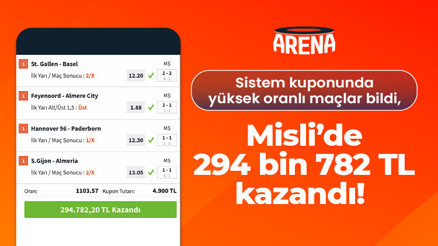 Sistem kuponunda yüksek oranlı maçlar bildi, Misli’de 294 bin 782 TL kazandı Sistem kuponunda yüksek oranlı maçlar bildi, Misli’de 294 bin 782 TL kazandı