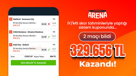 İY / MS skor tahminleriyle yaptığı sistem kuponunda 2 maçı bildi, 329 bin 656 TL kazandı
