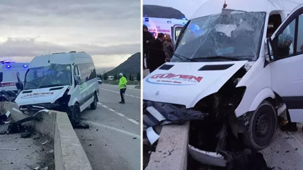 Tokat’ta işçileri taşıyan minibüs, beton bariyere çarptı: Yaralılar var