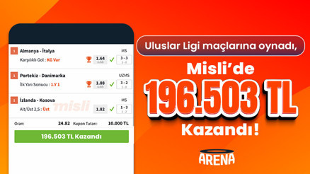 Uluslar Ligi maçlarına oynadı, Misli’de 196.503 TL kazandı Uluslar Ligi maçlarına oynadı, Misli’de 196.503 TL kazandı