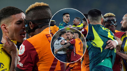 Fenerbahçe - Galatasaray maçında gergin anlar Kadıköyde saha içi bir anda karıştı: Kırmızı kart yağdı
