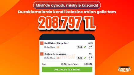 Misli’de oynadı, misliyle kazandı Duraklamalarda kendi kalesine atılan golle tam 208.797 TL…