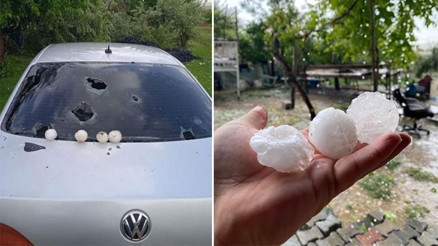 Şanlıurfada kar topu büyüklüğünde dolu yağdı: Ekili araziler ve araçlar zarar gördü