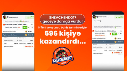 SHEVCHENKO17 geceye damga vurdu İY / MS ve oyuncu bahis tahminleriyle 596 kişiye kazandırdı… SHEVCHENKO17 geceye damga vurdu İY / MS ve oyuncu bahis tahminleriyle 596 kişiye kazandırdı…