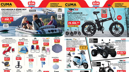 RAFLARDA BİM AKTÜEL ÜRÜNLER 23 MAYIS 2025 KATALOĞU || Bimde bu hafta cuma neler var Bim aktüel ürünler 23 Mayıs Flamingo Deniz Yatağı, Şişme Bot, Katlanabilir Elektrikli Bisiklet, Elektrikli Scooter getiriyor