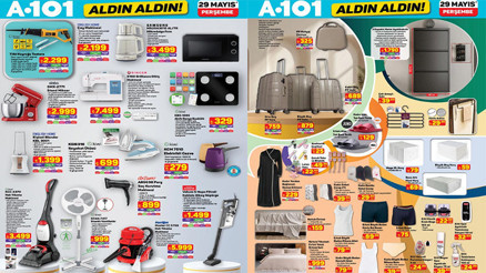 SATIŞTA 29 MAYIS A101 BROŞÜRÜ BU HAFTA (YENİ ALDIN ALDIN AKTÜEL KATALOĞU) || A101 afişi bu hafta ürünleri neler, Perşembe günü hangi ürünler indirimli A101 afişi ile Berjer, halı yıkama makinesi, kamp malzemeleri raflara geldi